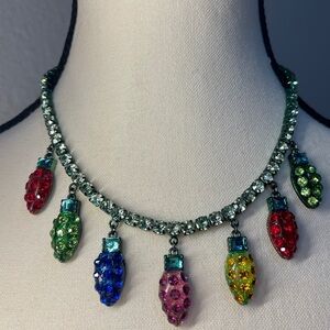 BETSEY JOHNSON Faux Stone Jingle Bell Bling Christmas Lights Bib Necklace  NWT